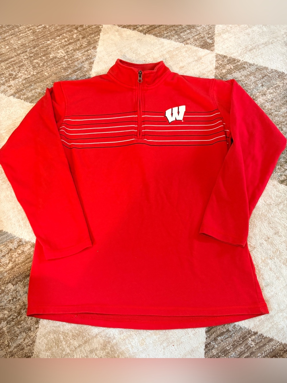 Red Wisconsin Badgers Quarter-Zip Striped Pullover Medium